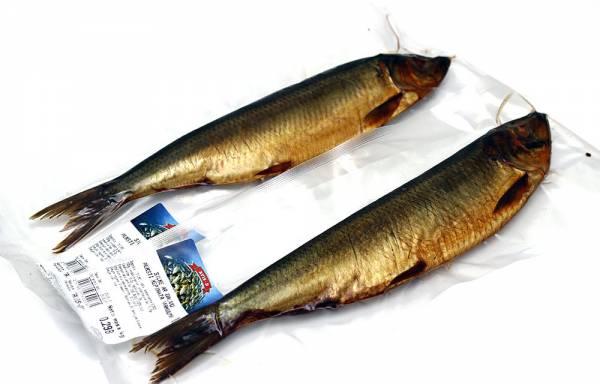 Cold smoked herring in a vacuum packaging